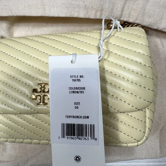 Tory Burch $348 Mini Kira Moto Quilt Flap Crossbody Bag Lemon NWT - Picture 2 of 10